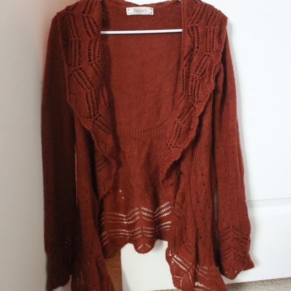 Decree Sweaters - Decree Burnt Orange Crochet Cardigan